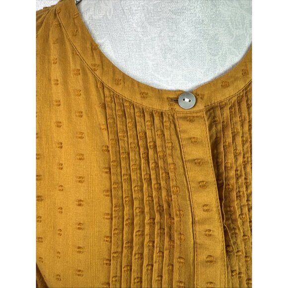 J Jill Women's M Button Popovr Tunic Blouse Gold Swiss Dot Pleated EUC - Picture 3 of 12